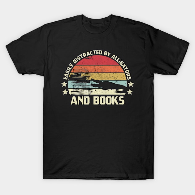 Easily distracted by alligators and books crocodiles and reading lovers T-Shirt by CoolFunTees1